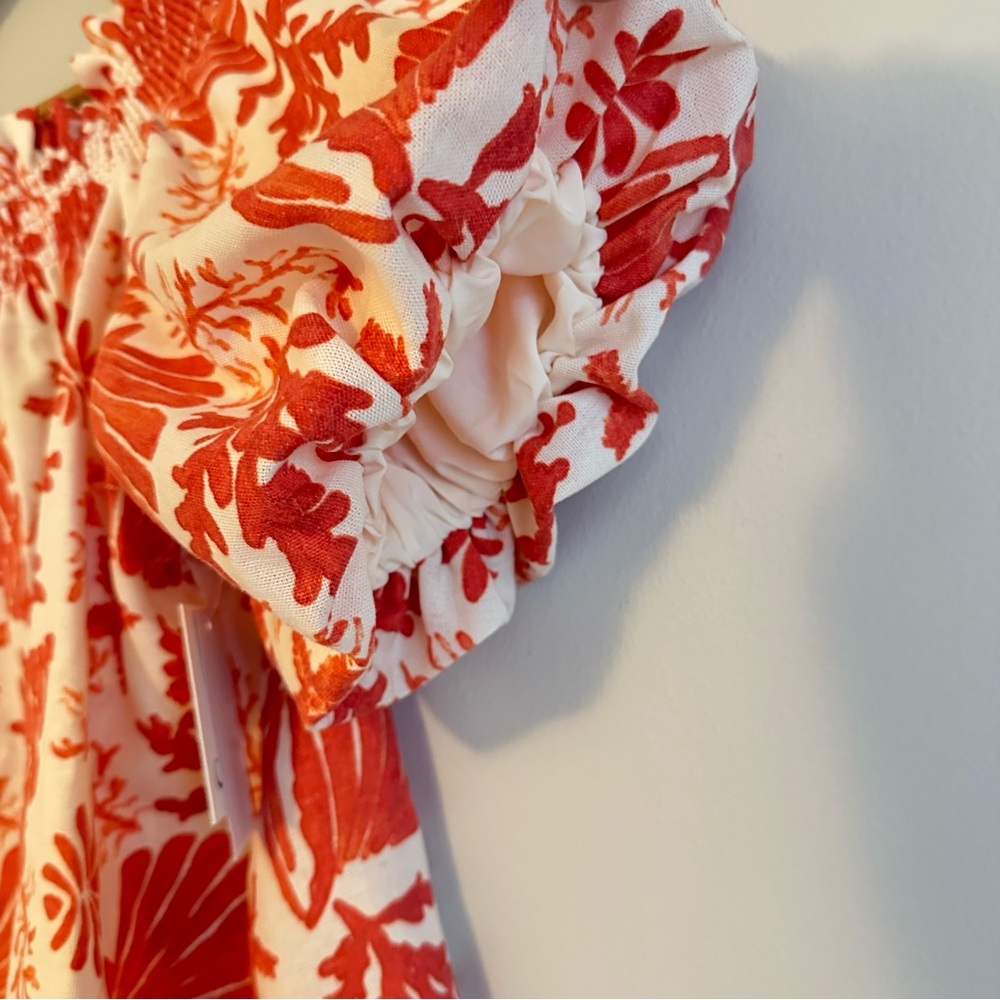 NWT, CeCe, Orange and White Blouse, Puffed Sleeves, Women's Size Medium - Picture 6 of 11